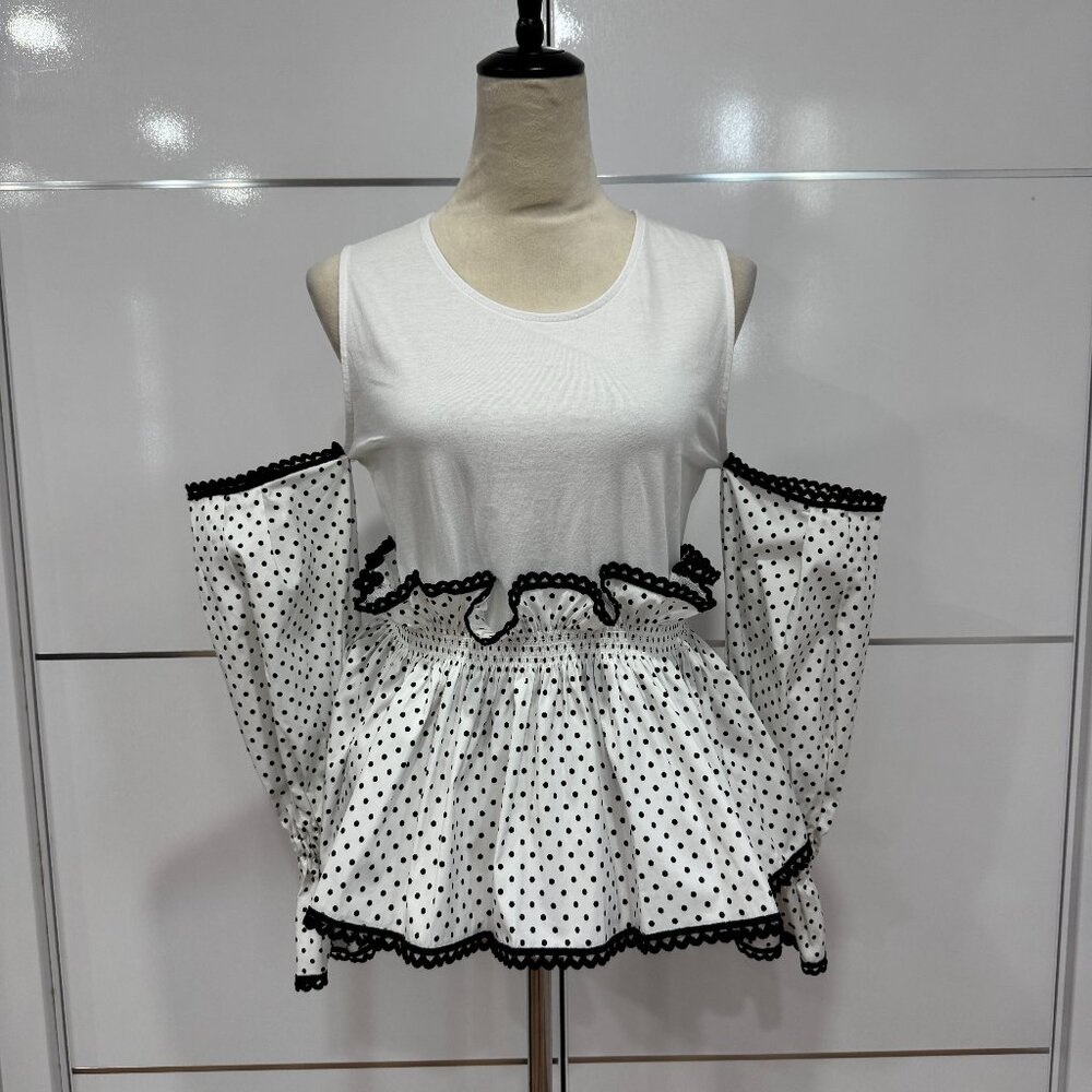 Romanchic white and black polka dot blouse, 2 Piece New, Size M